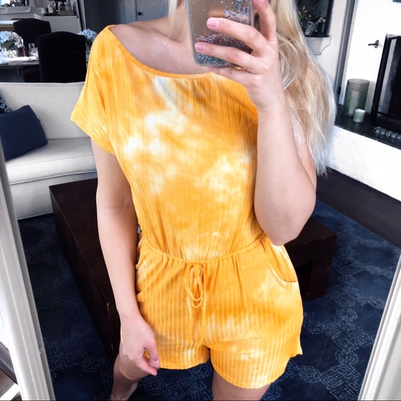 🟠 ORANGE TIE-DIE RIBBED ROMPER! - Picture 3 of 10